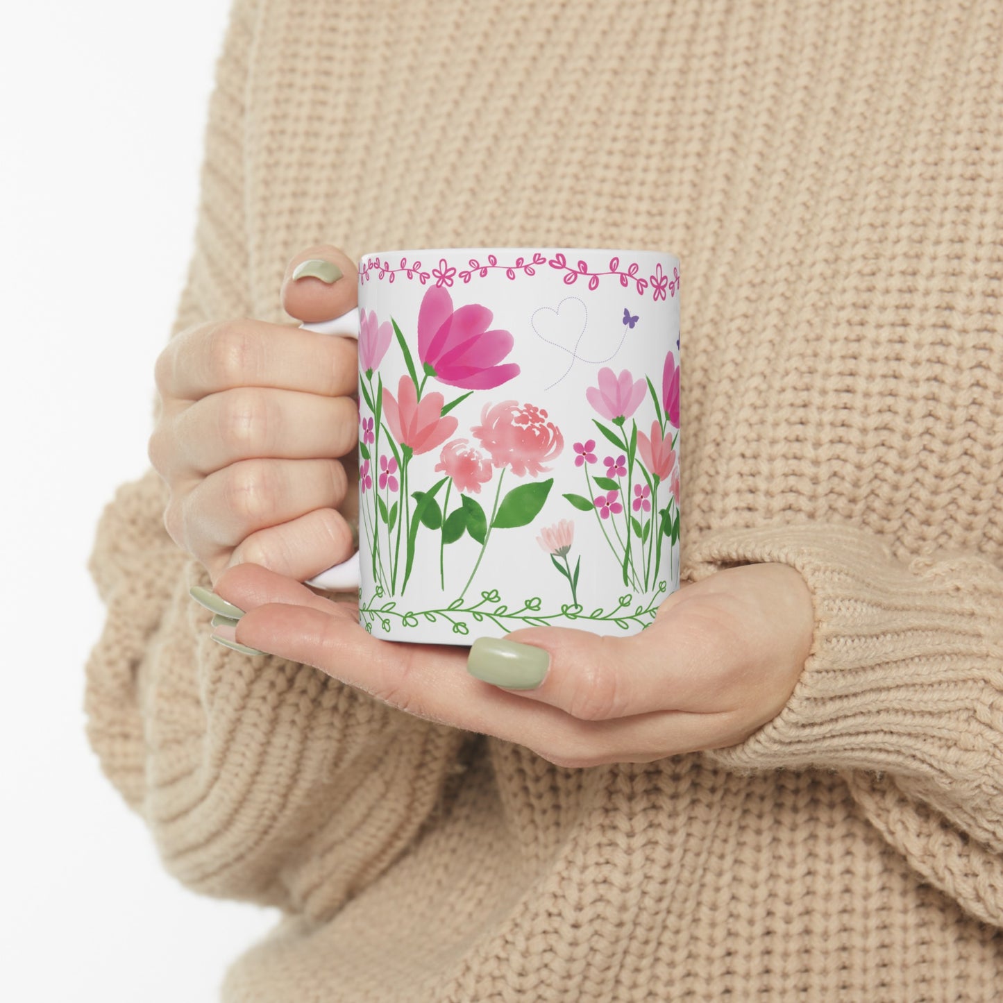 happy flowers ceramic mug, 11 oz