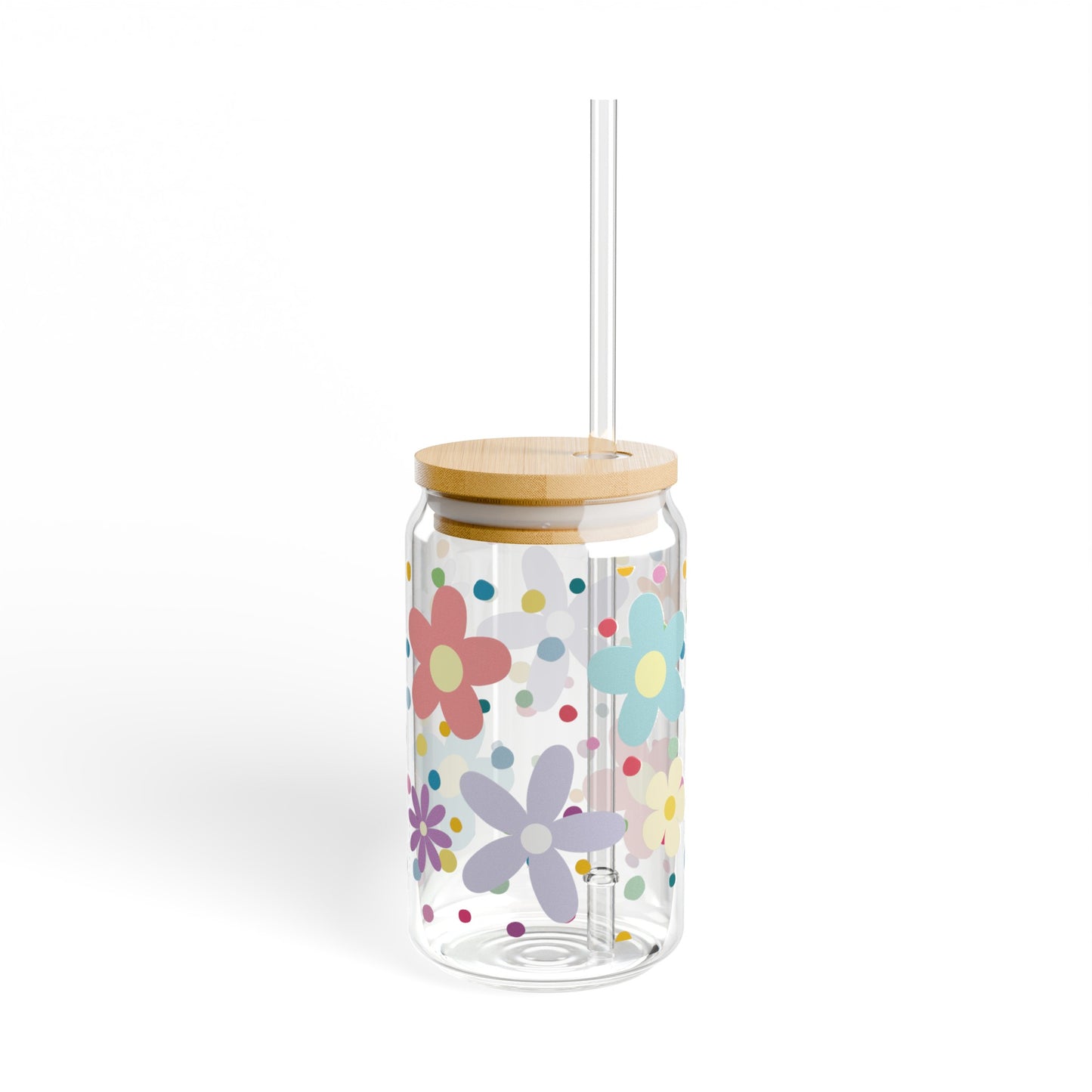 dots & flowers sipper glass, 16 oz