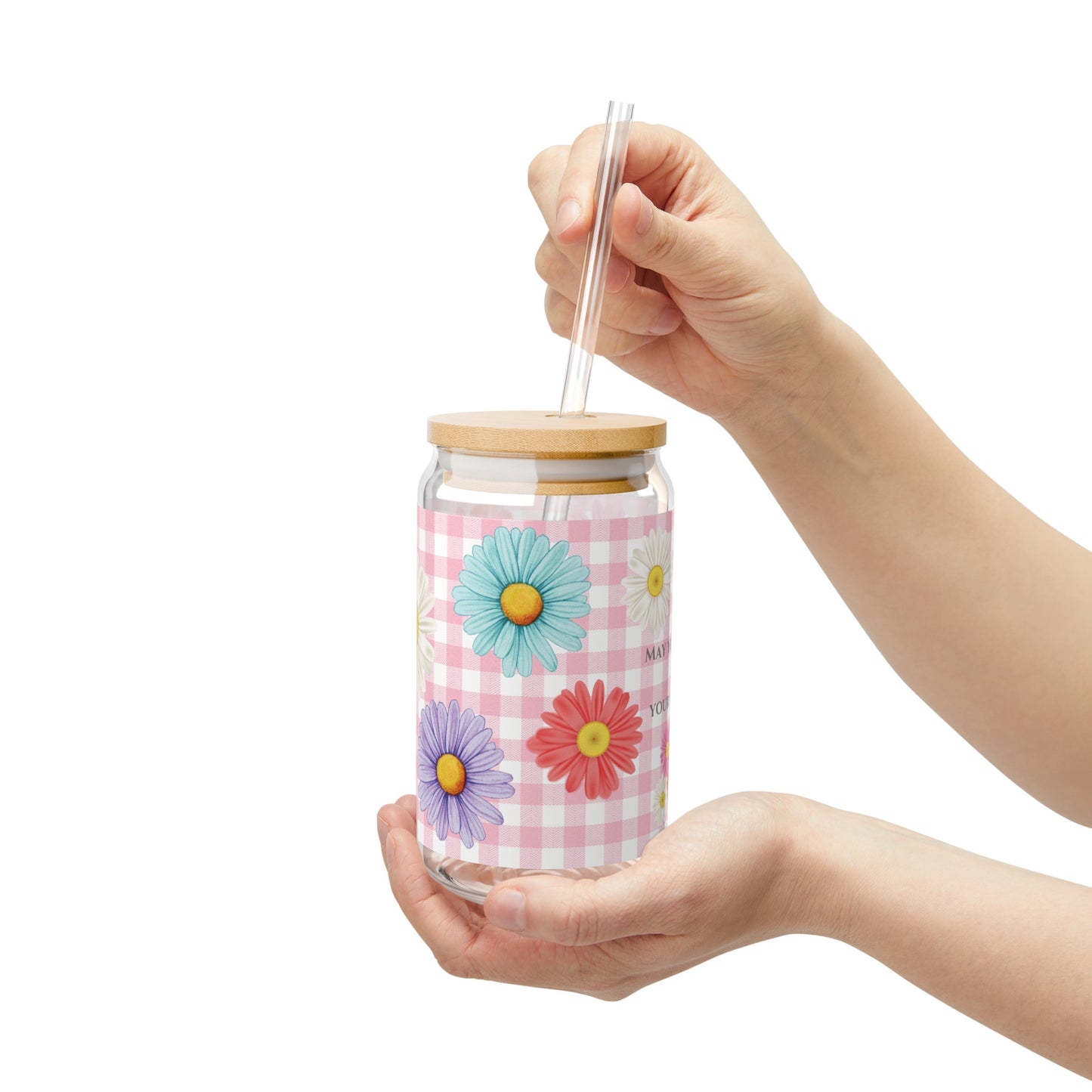 checkered daisies sipper glass, 16 oz
