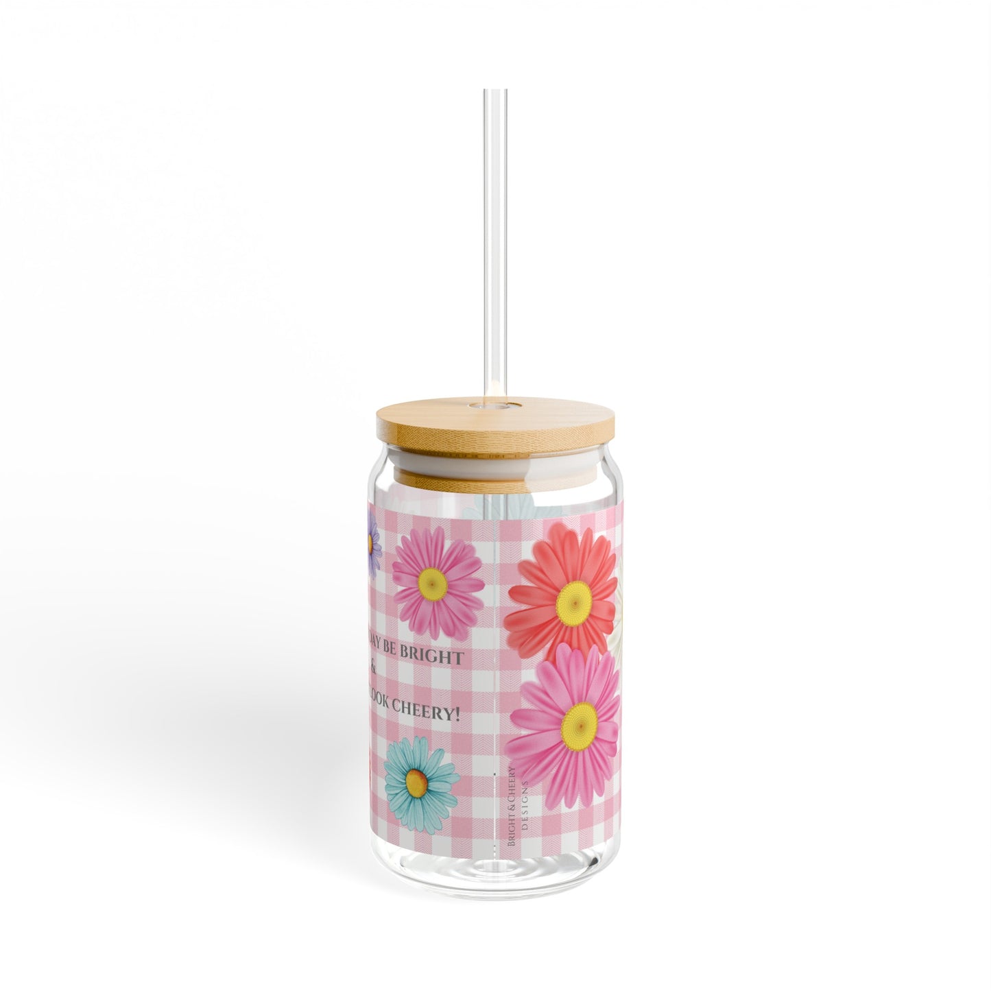 checkered daisies sipper glass, 16 oz