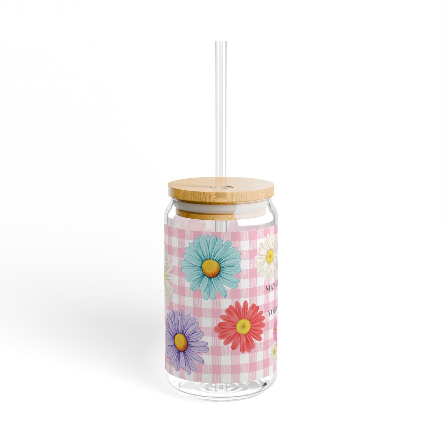 checkered daisies sipper glass, 16 oz