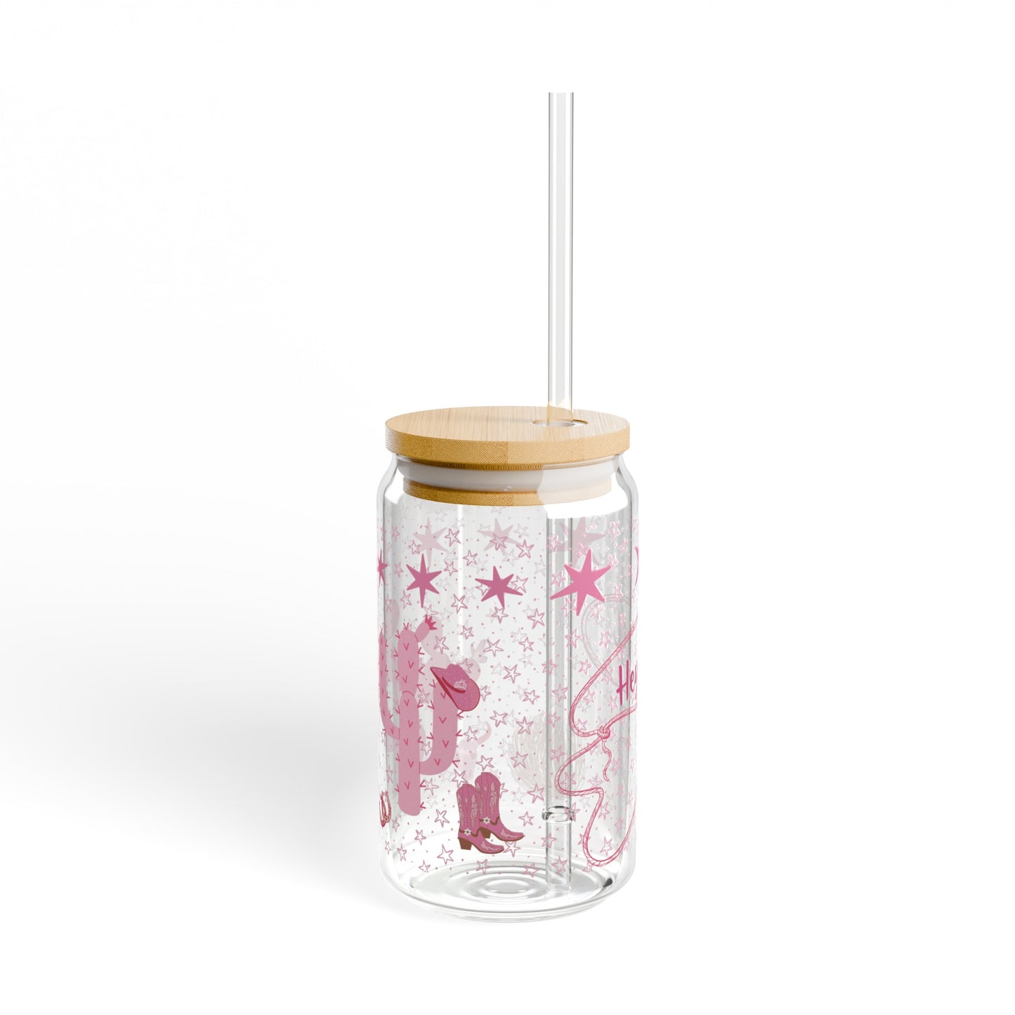cowgirl pink sipper glass, 16 oz