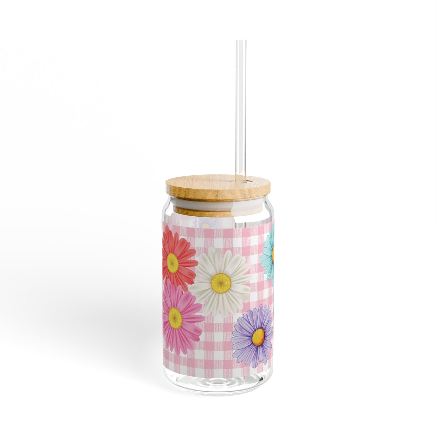 checkered daisies sipper glass, 16 oz