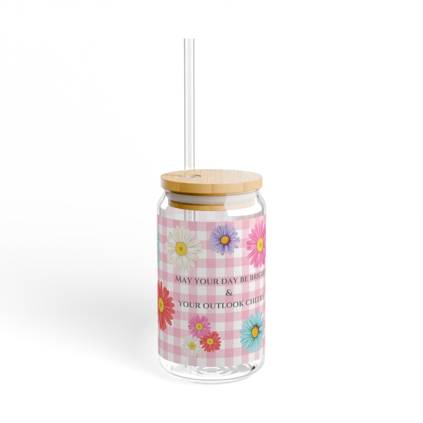 checkered daisies sipper glass, 16 oz