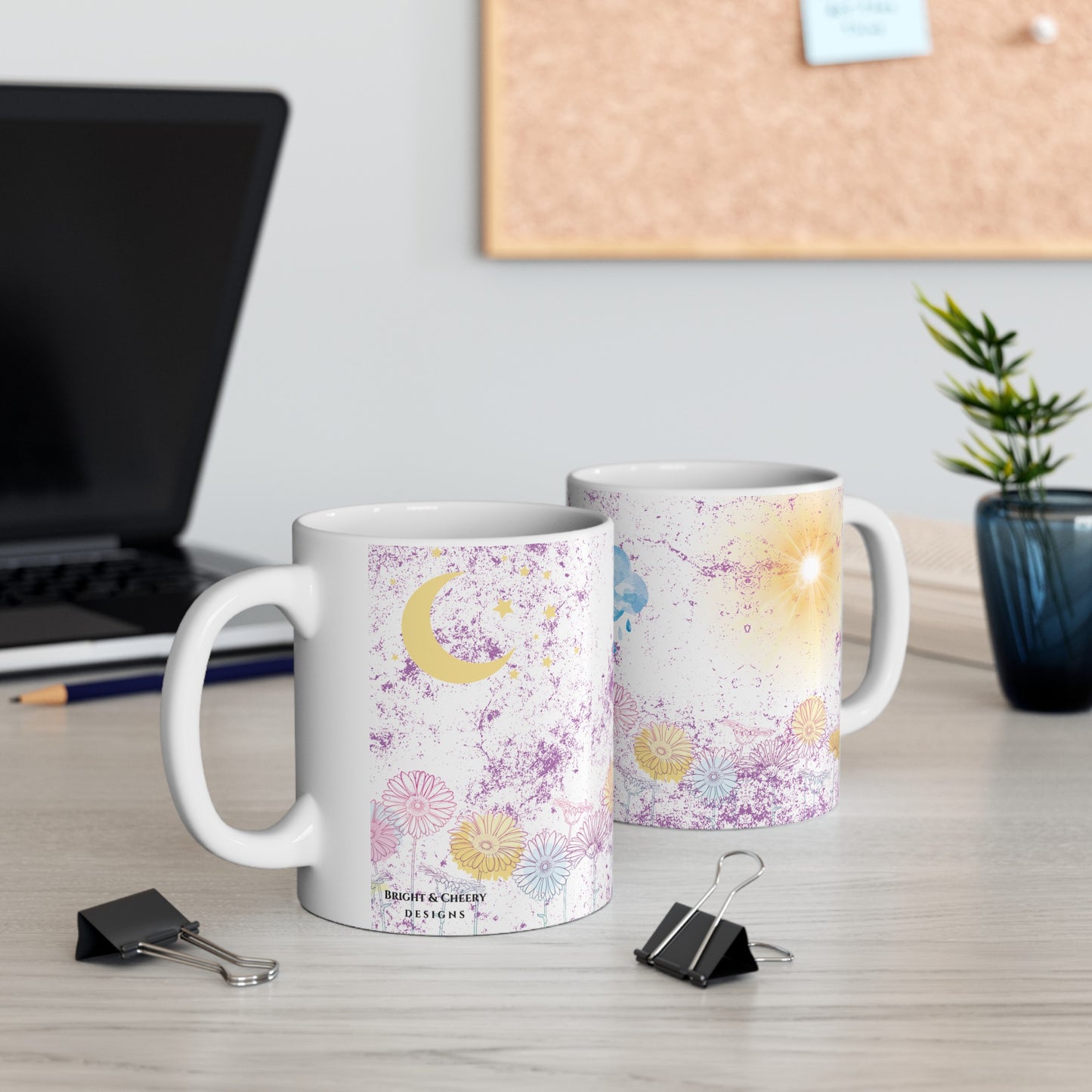 sun moon cloud ceramic mug, 11 oz