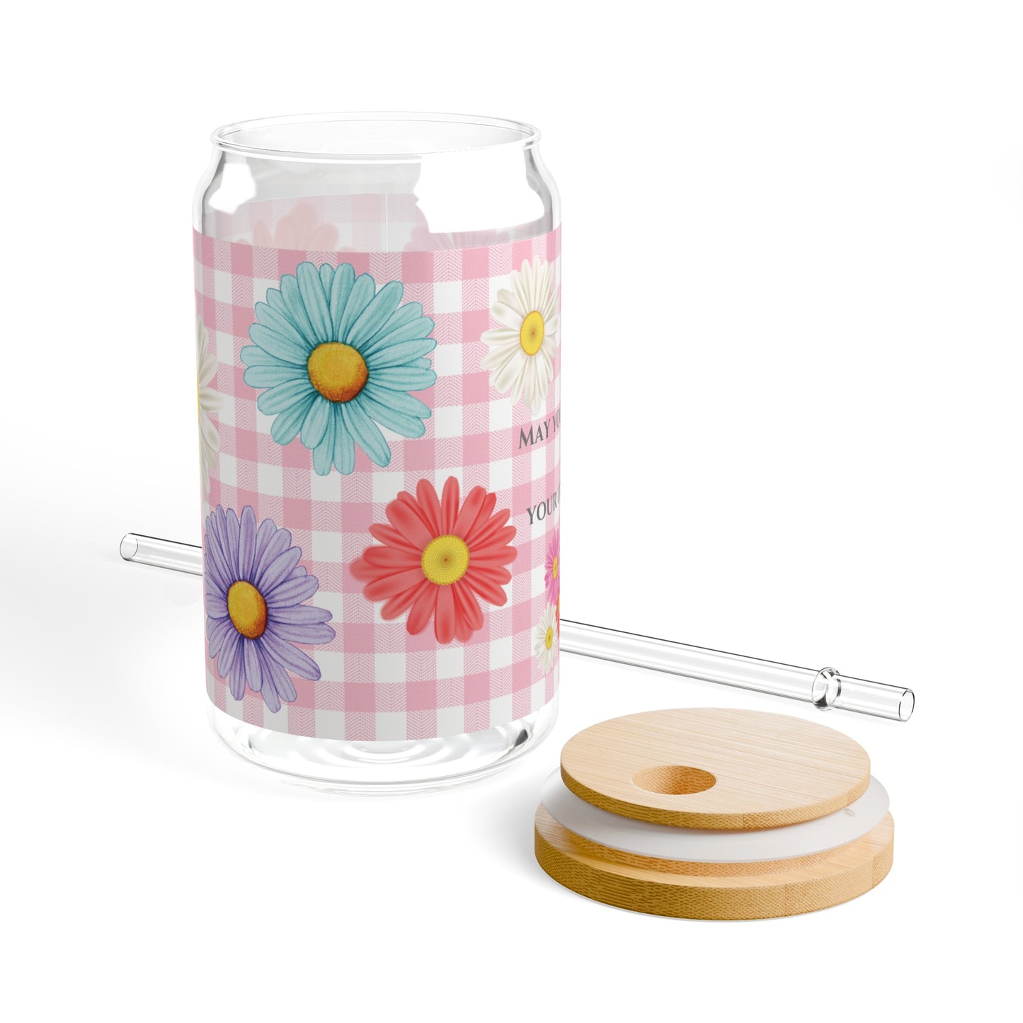 checkered daisies sipper glass, 16 oz