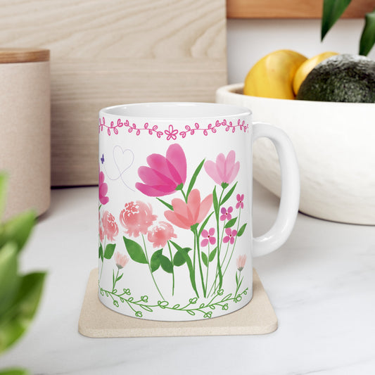 happy flowers ceramic mug, 11 oz