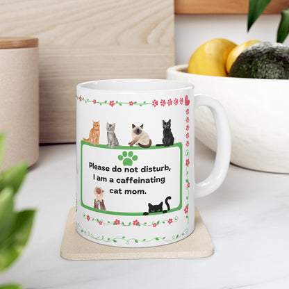 caffeinating cat mom ceramic mug, 11 oz