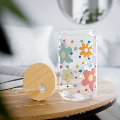 dots & flowers sipper glass, 16 oz