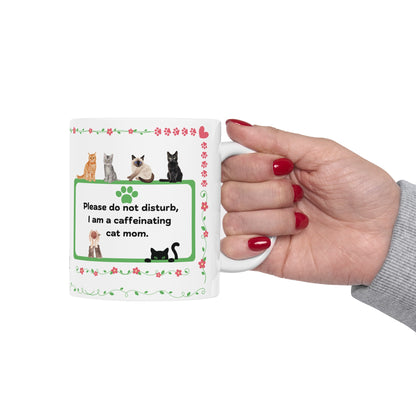 caffeinating cat mom ceramic mug, 11 oz