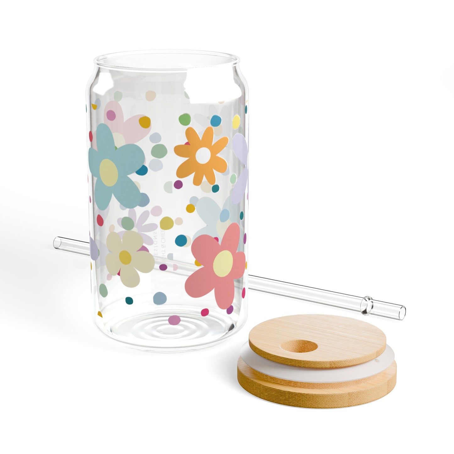 dots & flowers sipper glass, 16 oz