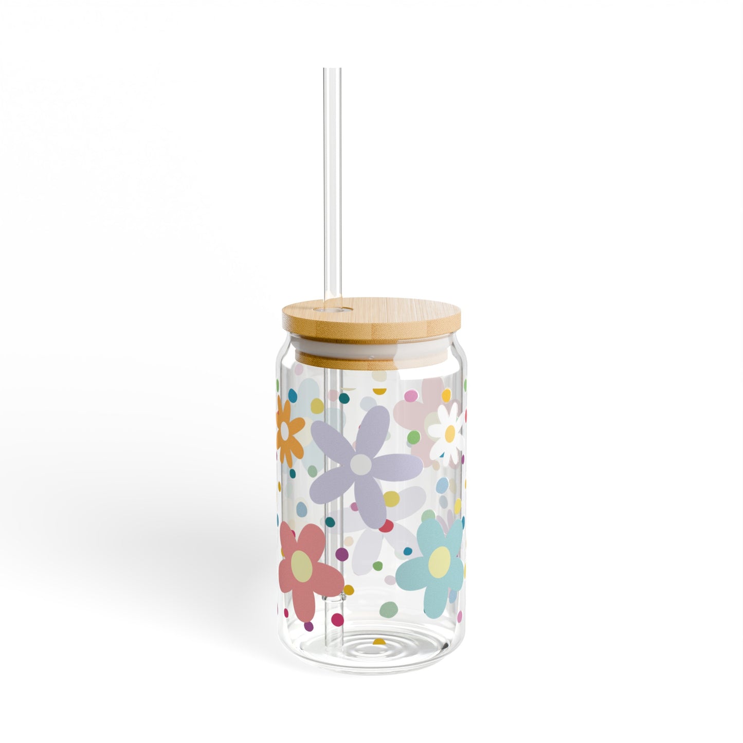 dots & flowers sipper glass, 16 oz