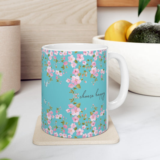 choose happy ceramic mug, 11 oz