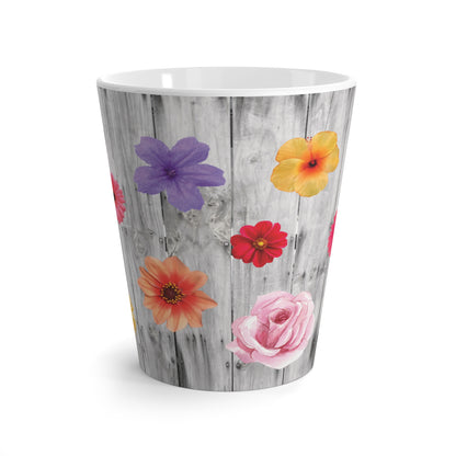 fence of flowers latte mug, 12 oz