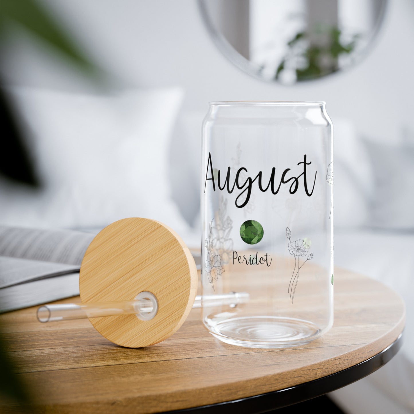 birth month 8 August sipper glass, 16 oz