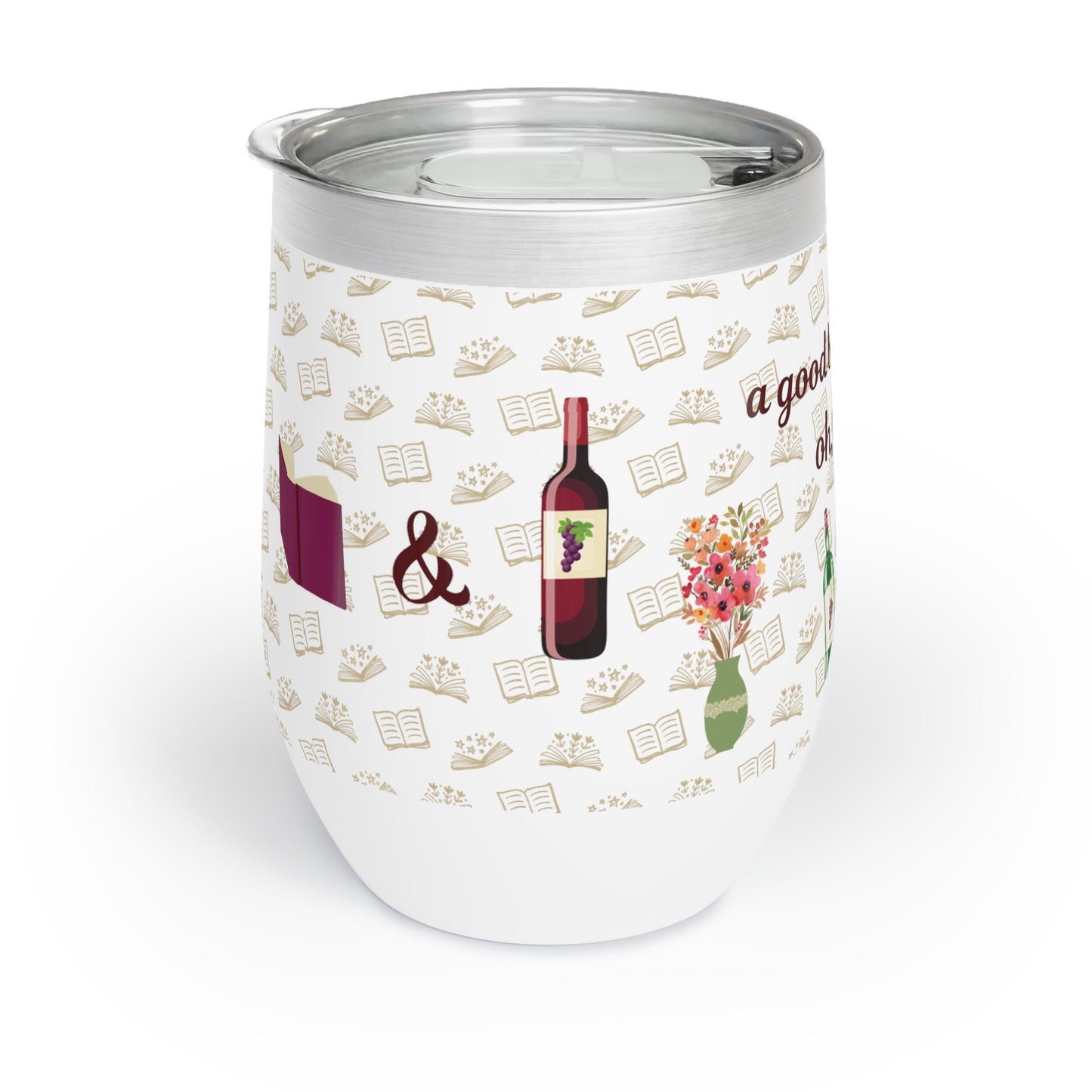 good book and wine tumbler, 12 oz