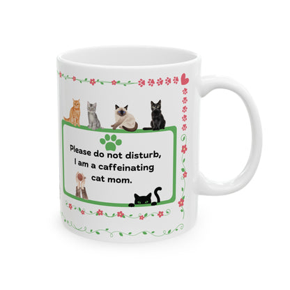 caffeinating cat mom ceramic mug, 11 oz