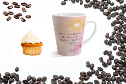 may your day be bright and your outlook cheery! latte mug, 12 oz