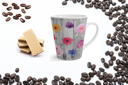 fence of flowers latte mug, 12 oz